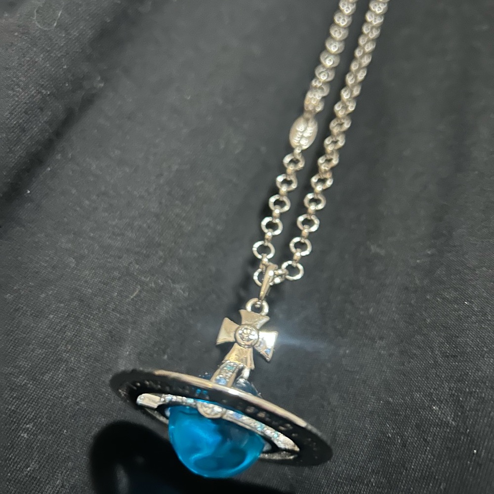 Vintage Westwood Silver and Blue Orb Crystal Long Necklace